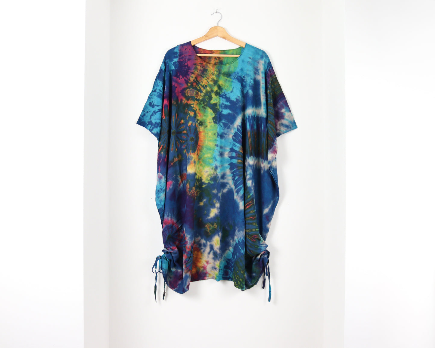 Short Summer Poncho Tie-Dye Dress / Top - Aqua Blue Rainbow