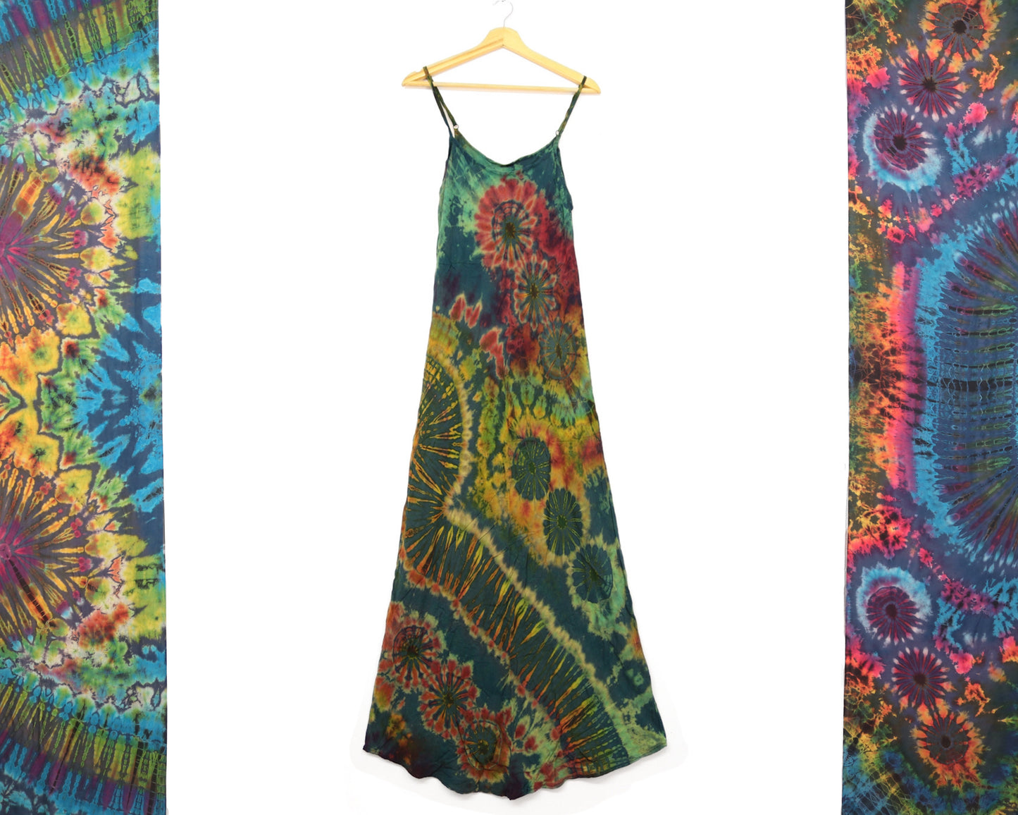 Tie-Dye Maxi Dress - Forest Green Rainbow