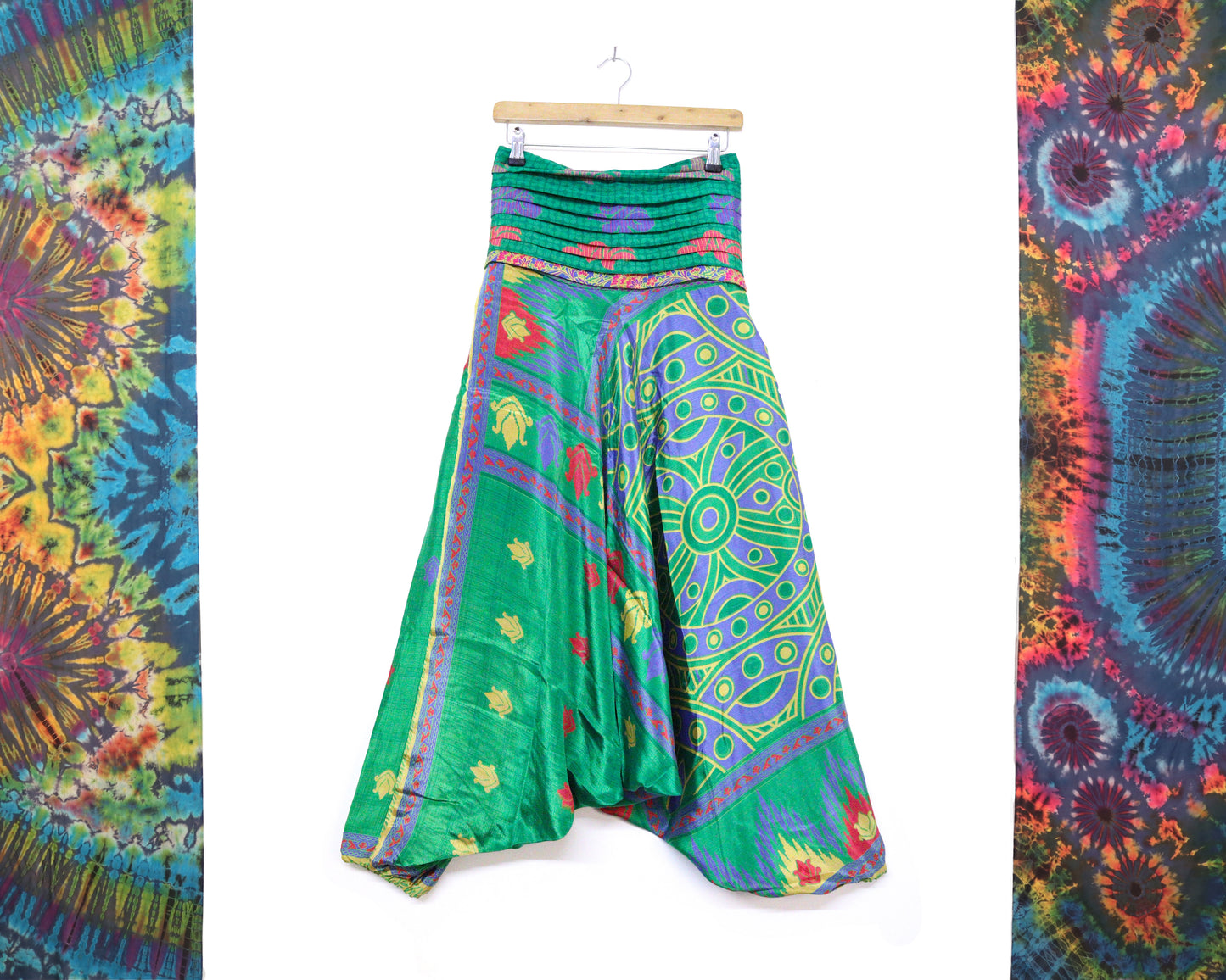 Recycled Sari Harem Pants - Green - Bare Canvas