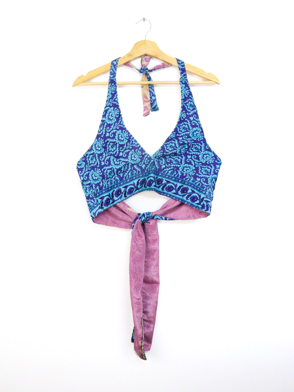 Reversible Cropped Halter Top Recycled Sari Silk