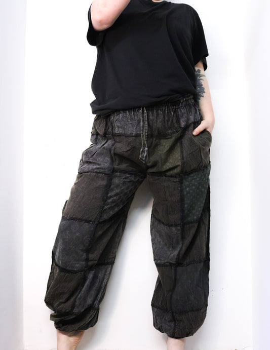 Cotton Patchwork Trousers - Black