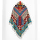 Hooded Blanket Poncho with Pocket - Cream, Red and Turquoise