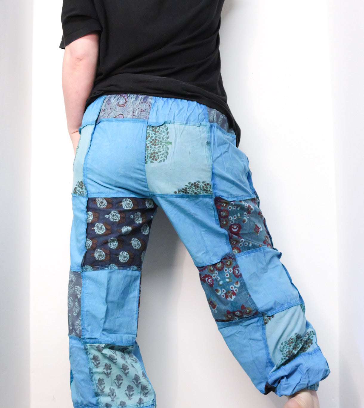 Cotton Patchwork Trousers - Blue