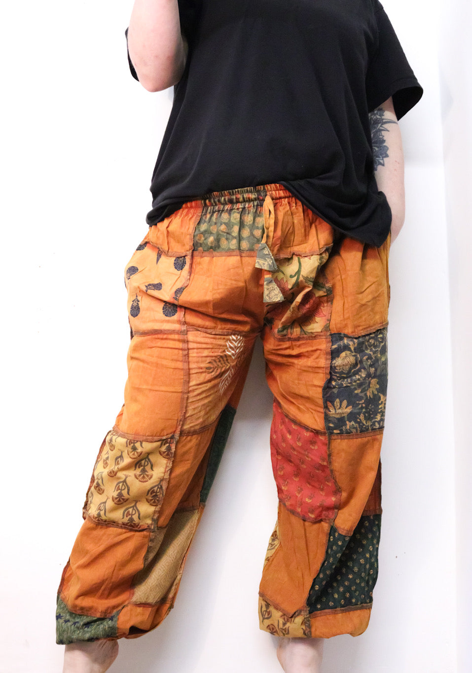 Cotton Patchwork Trousers - Orange
