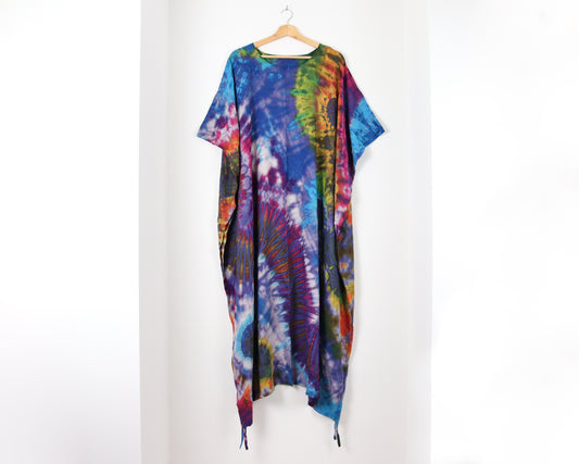 Long Summer Poncho Tie-Dye Dress / Top - Blueberry Rainbow