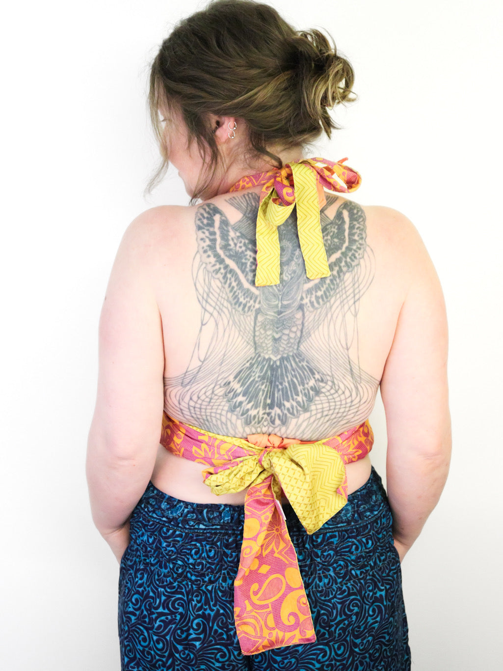 Reversible Cropped Halter Top Recycled Sari Silk - Bare Canvas
