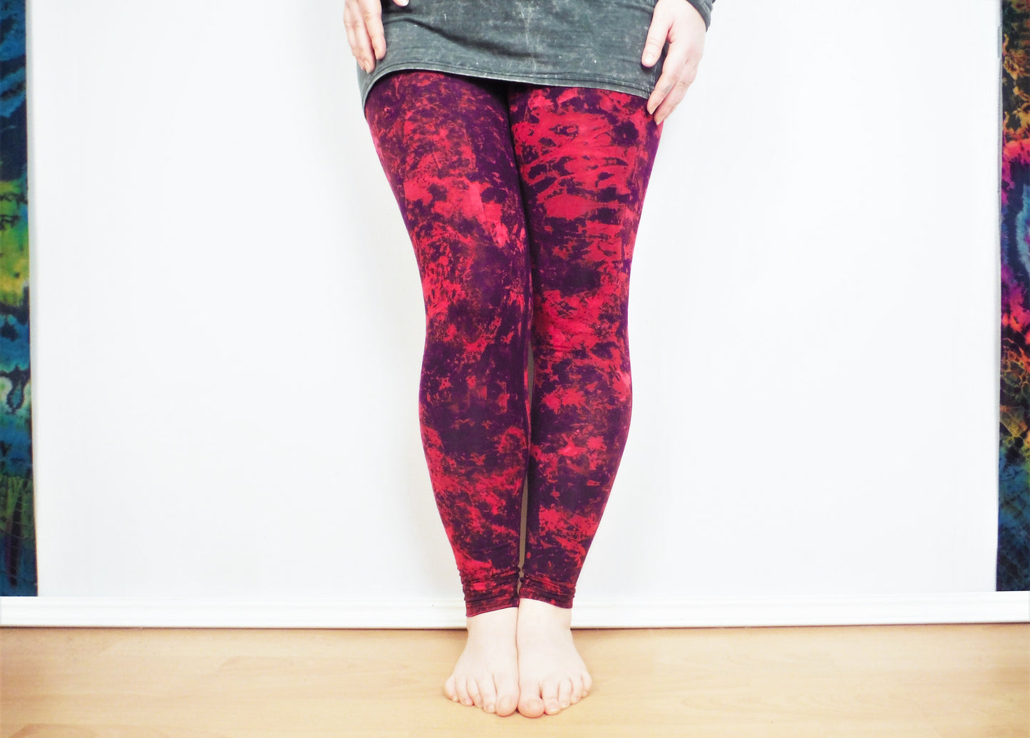 Hand Dyed Mottled Bleach Leggings - Purple and Pink