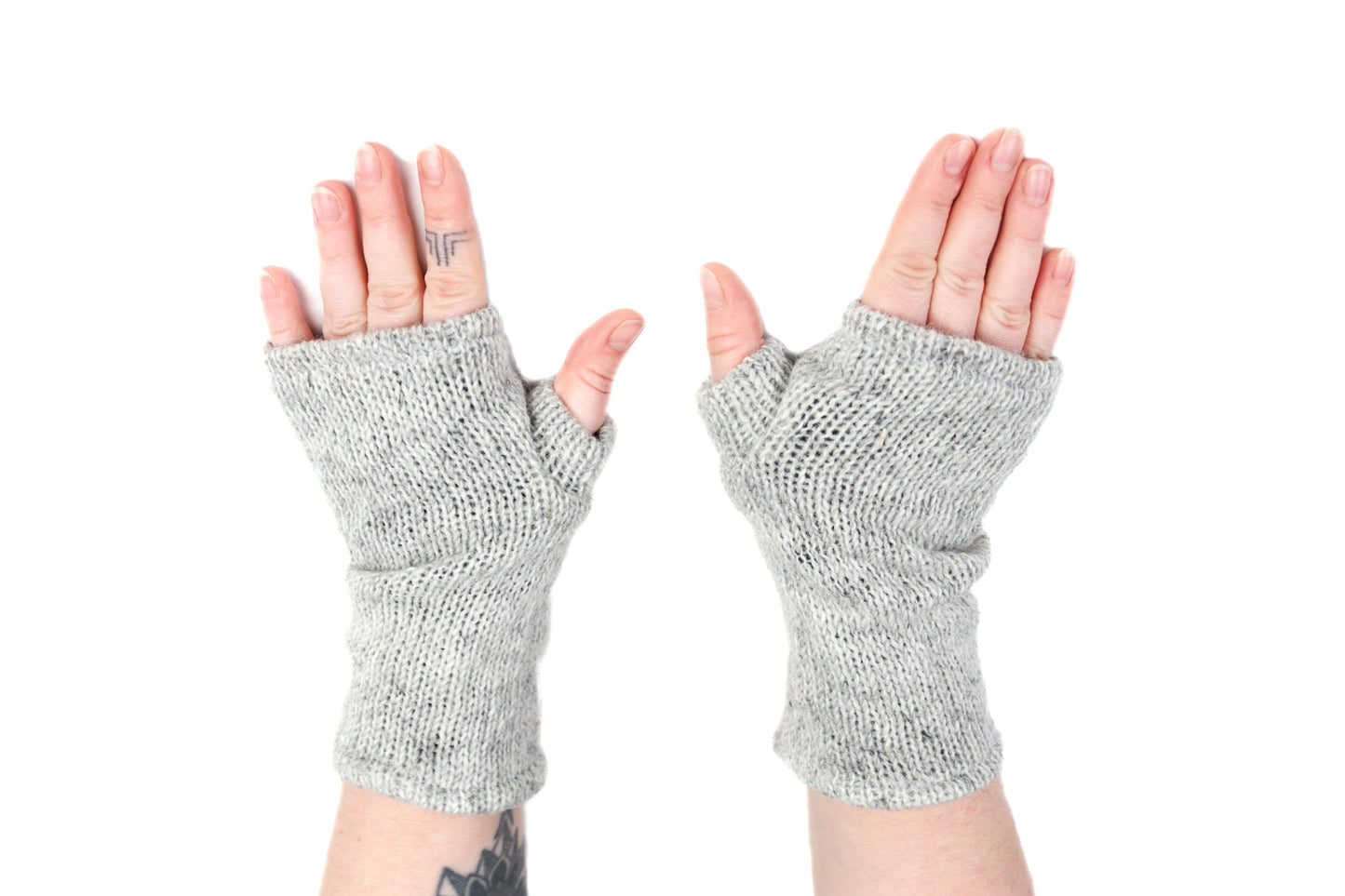 Fleece Lined Knitted Wrist Warmers - Light Grey