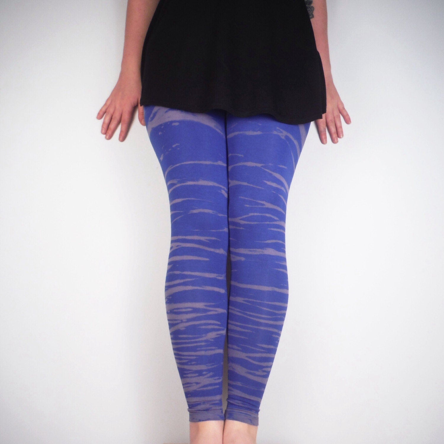 Hand Dyed Tiger Stripe Bleach Leggings - Blue - Bare Canvas