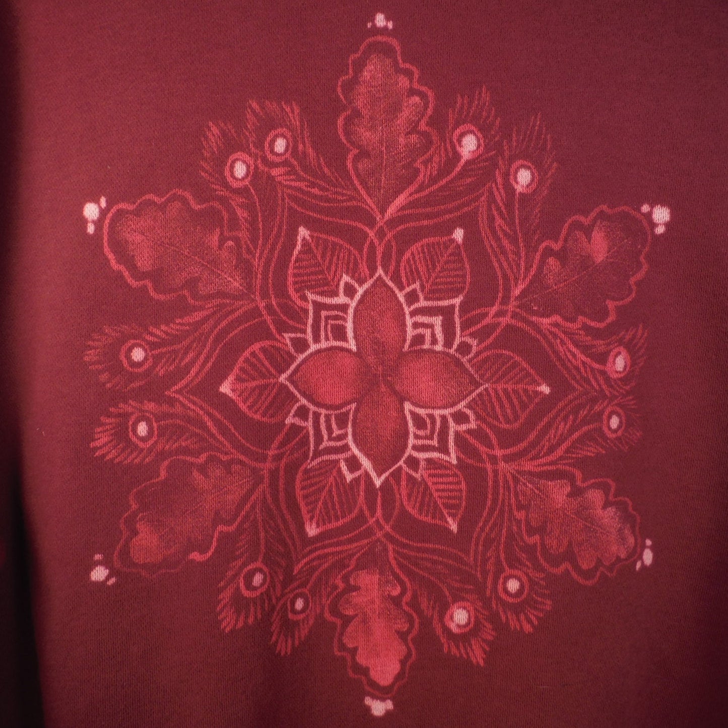 Hand Painted Leaf Mandala Bleach Sweatshirt - Wine Red XL