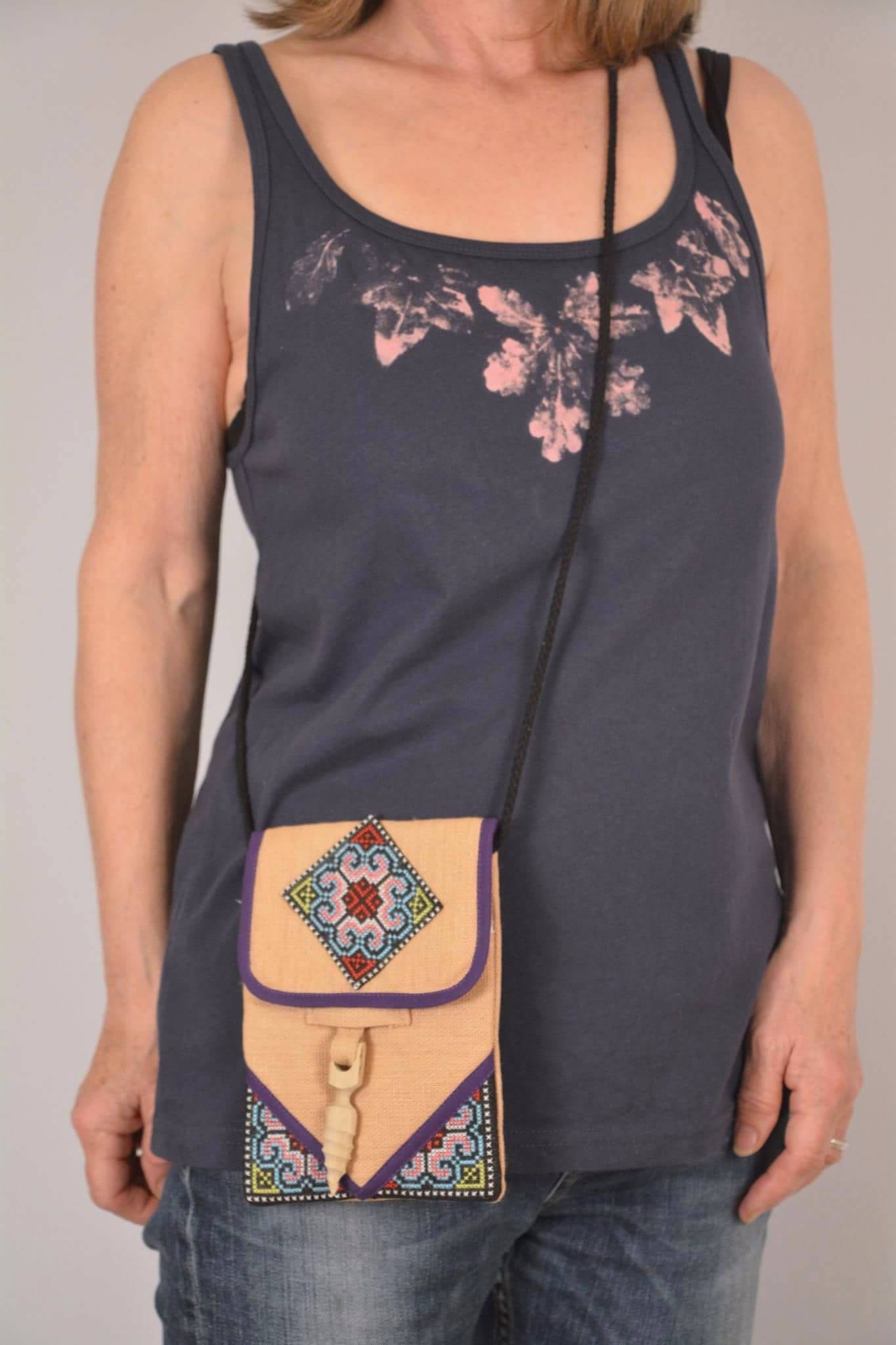 Small Hemp Cross-stitch Passport Bag - Purple - Bare Canvas