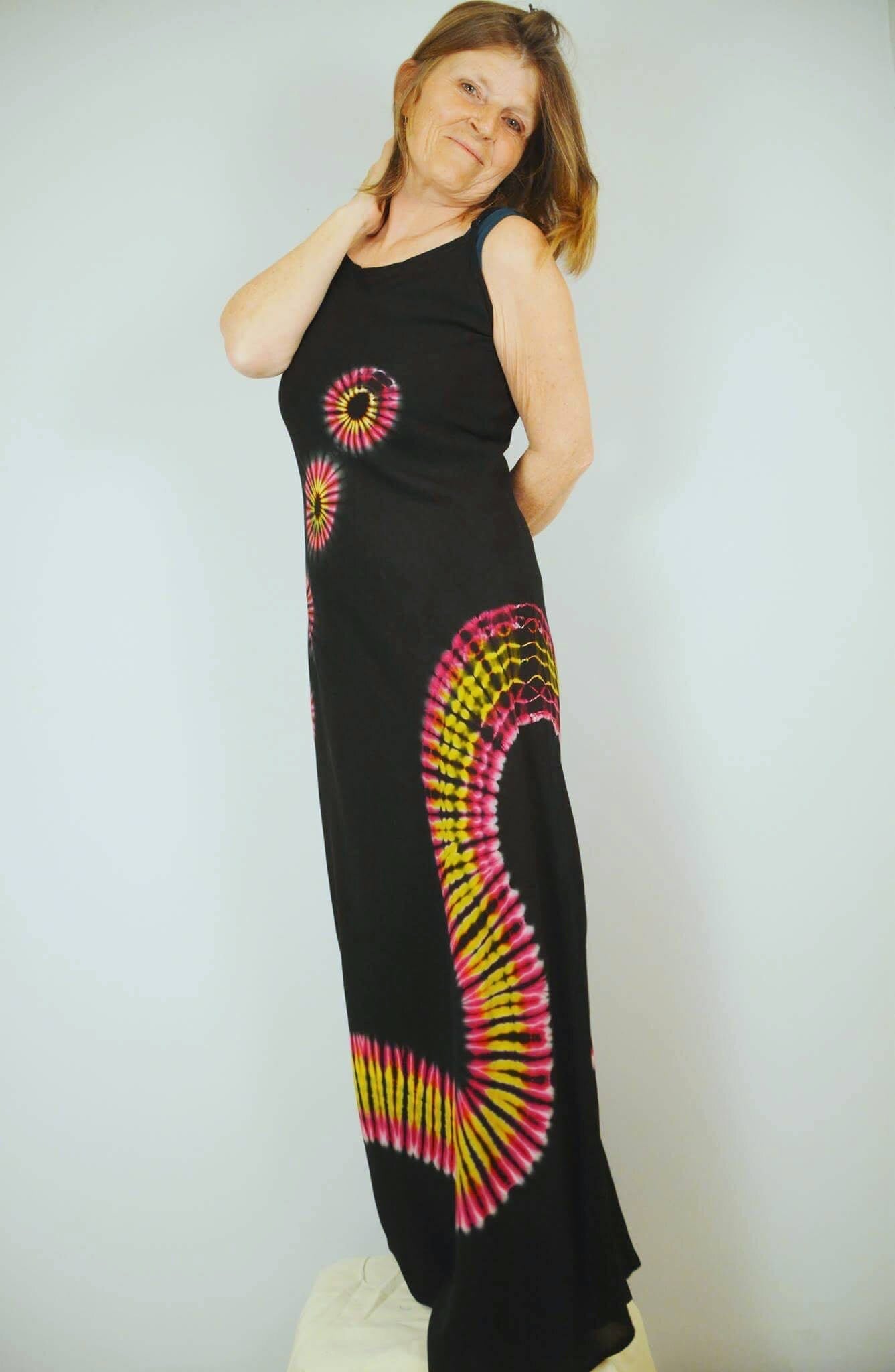 Tie-Dye Maxi Dress - Black Pink and Yellow - Bare Canvas