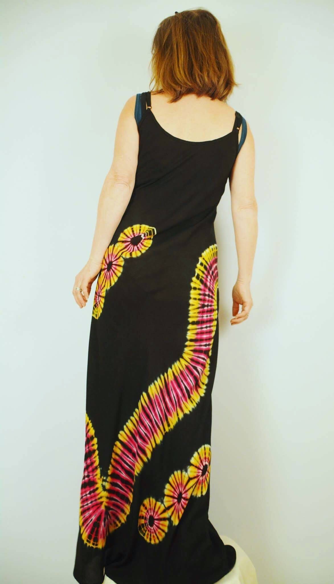 Tie-Dye Maxi Dress - Black Yellow and Pink - Bare Canvas