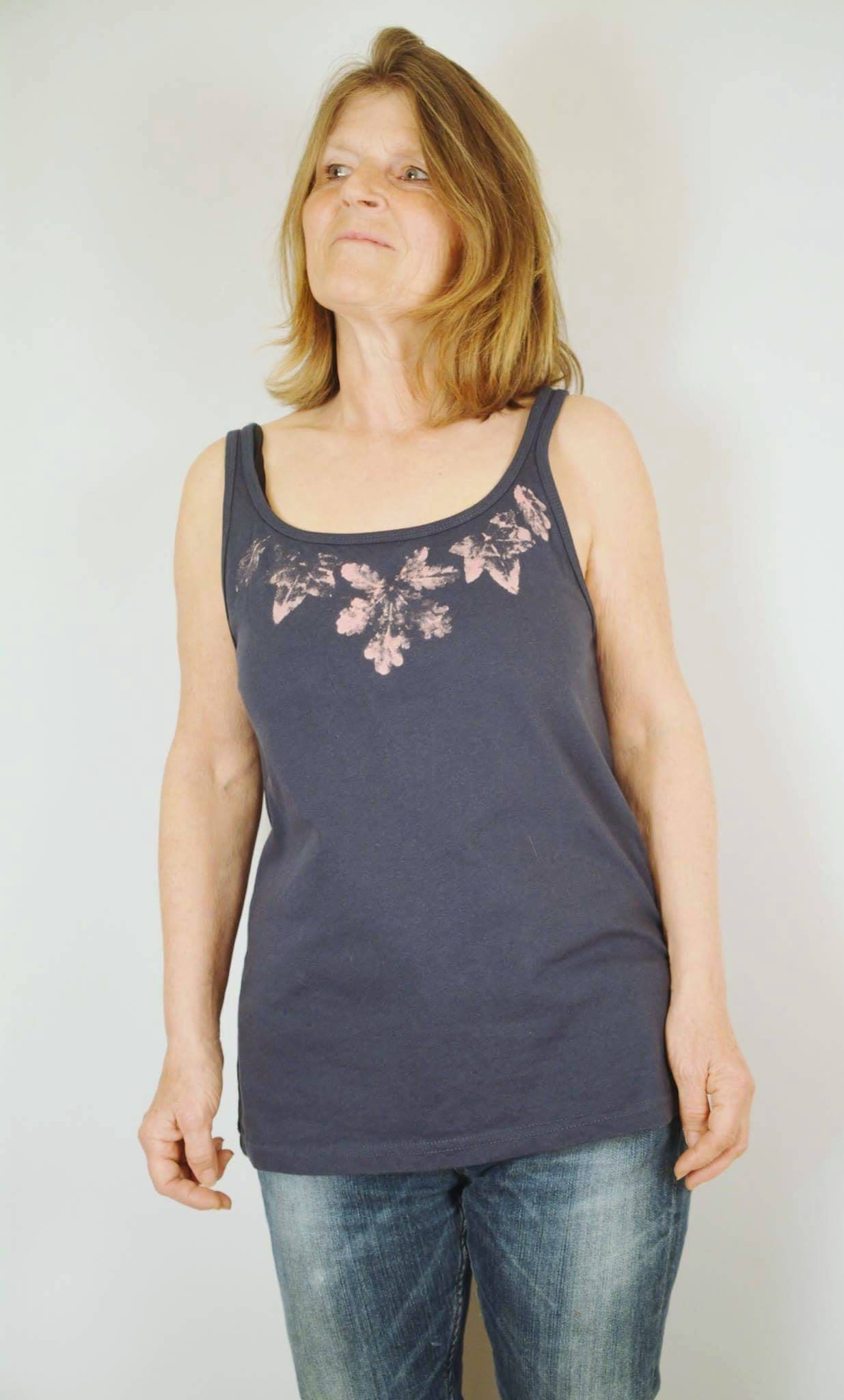 Bleach Leaf Print Vest Top - Blue Relaxed Fit - Bare Canvas