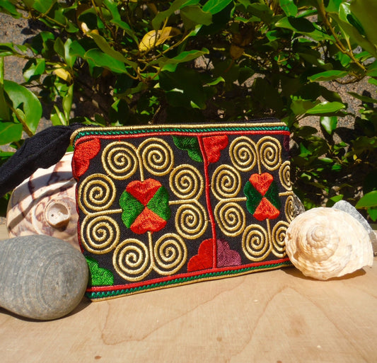 Embroidered Hmong Hill Tribe Purse - Orange - Bare Canvas