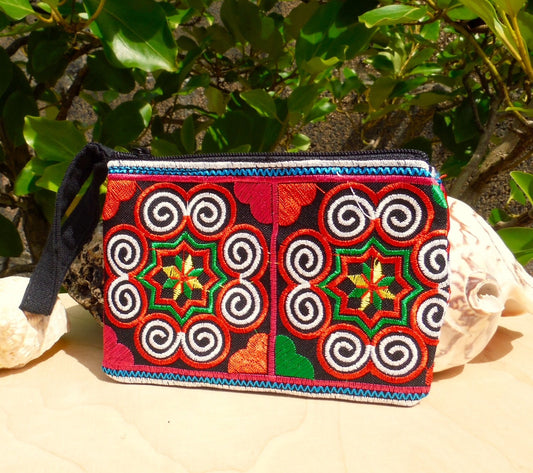 Embroidered Hmong Hill Tribe Purse - Black and Red