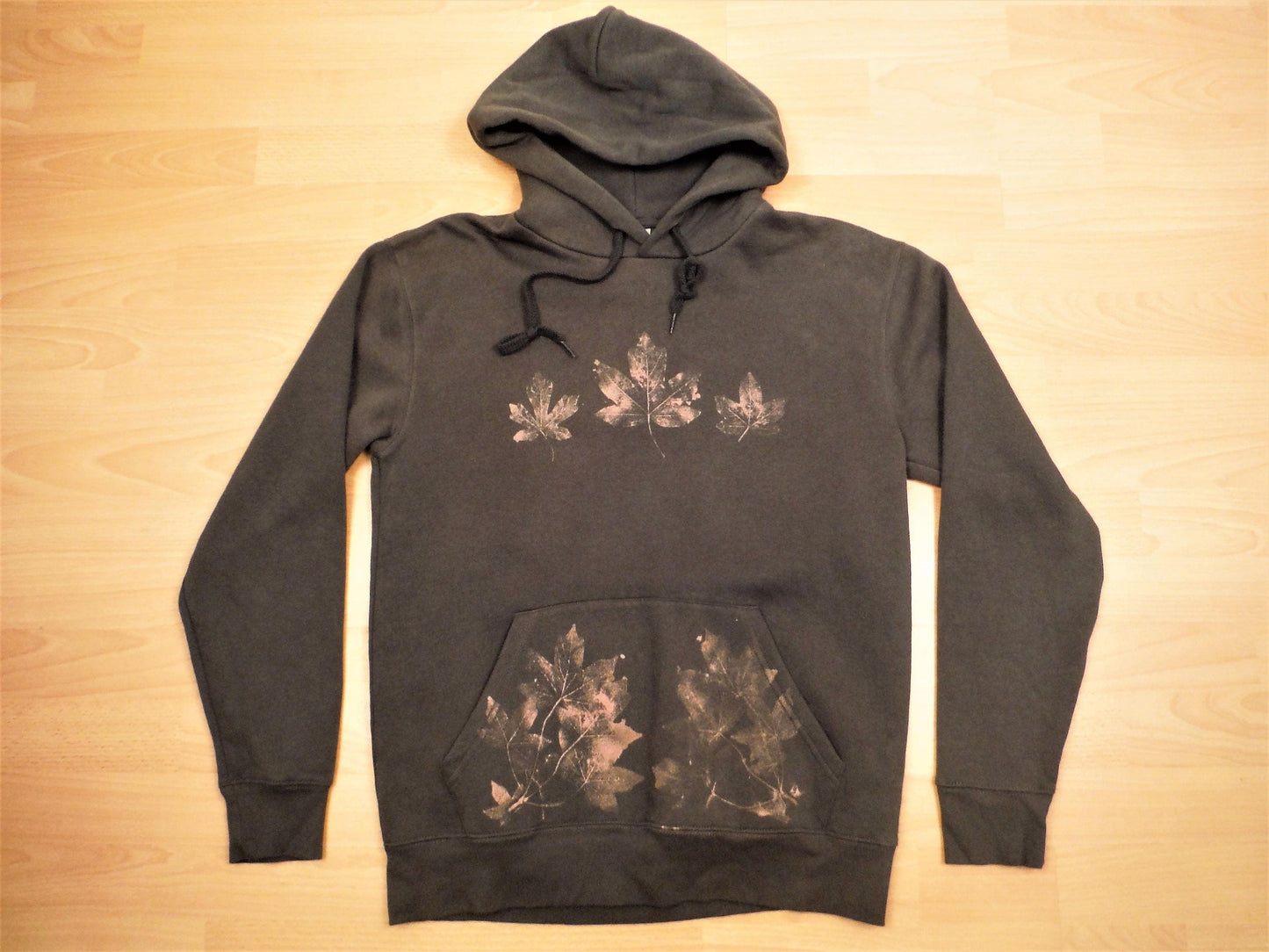 Bleach Leaf Print Pullover Hoodie - Charcoal Grey Small - Bare Canvas