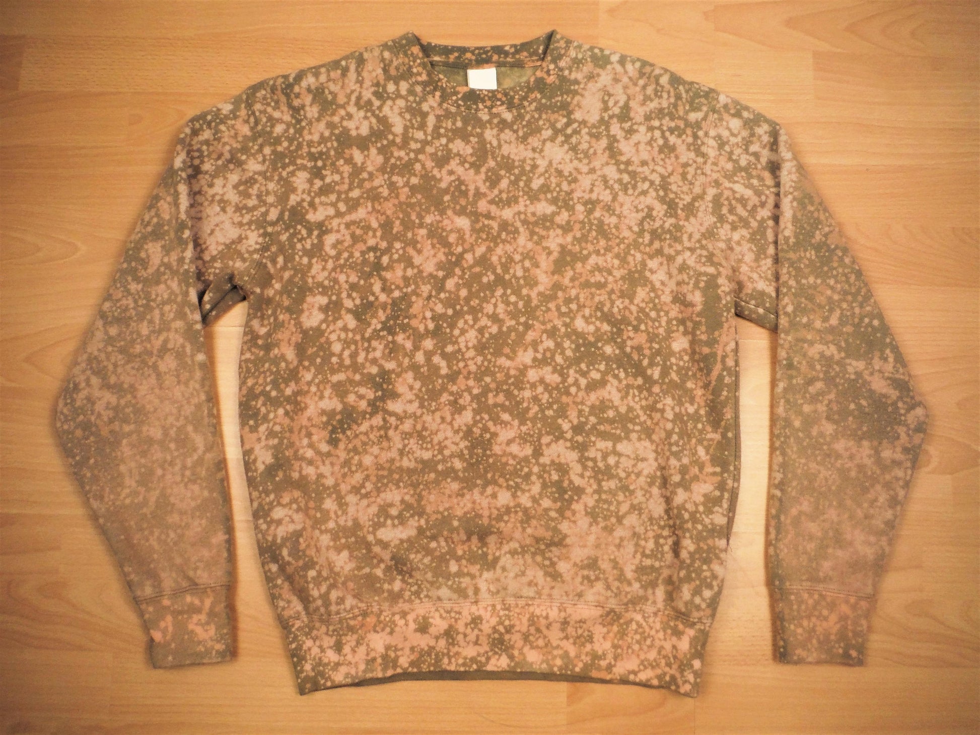 Olive Green/Grey Bleach Dyed Sweatshirt Hand Dyed Unisex Festival Jumper Rave Sweater - Bare Canvas
