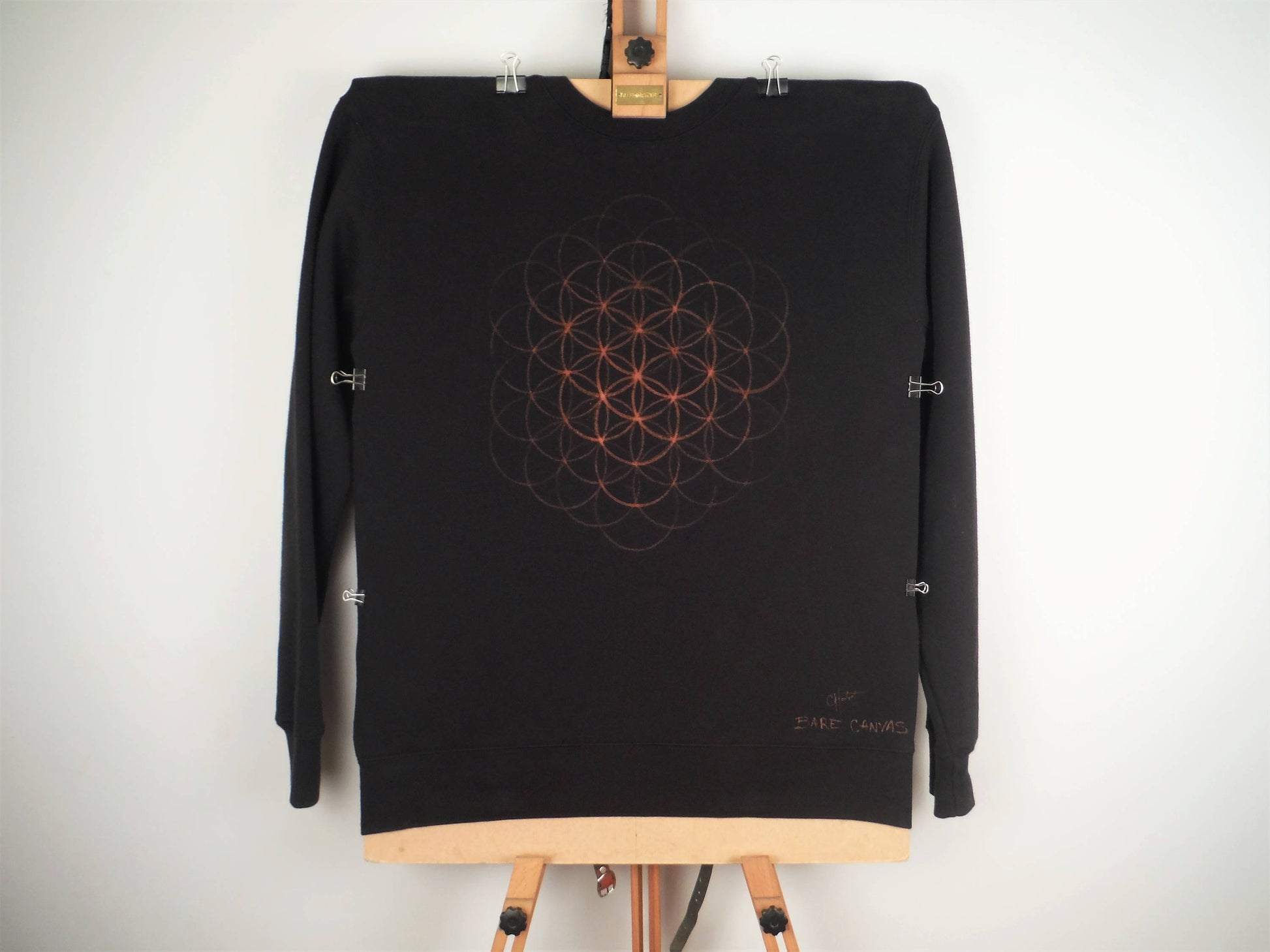 Flower of Life Hand Painted Bleach Sweatshirt - Black Small - Bare Canvas