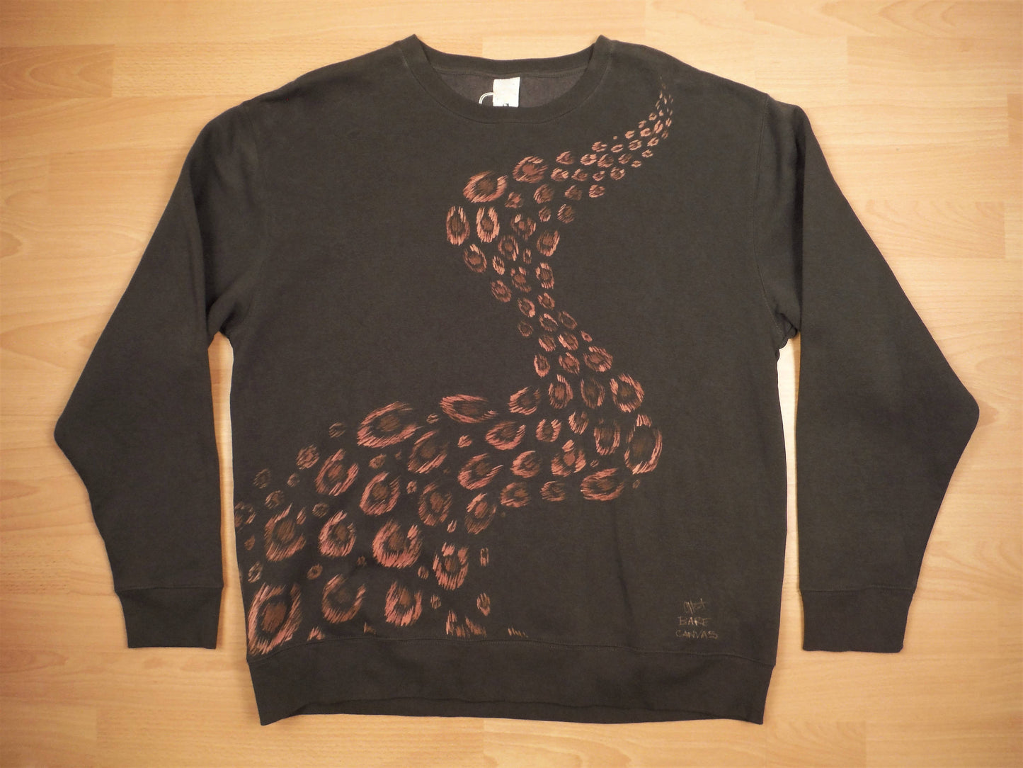 Hand Painted Bleach Leopard Print Sweatshirt - Charcoal Grey XL - Bare Canvas