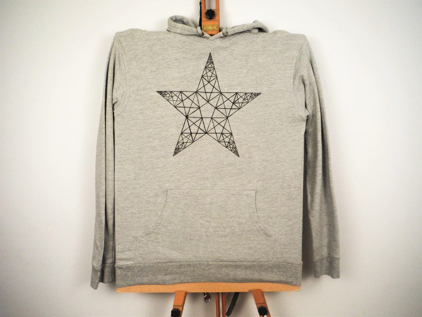 Hand Drawn Geometric Fractal Star Hoodie - Grey Small - Bare Canvas