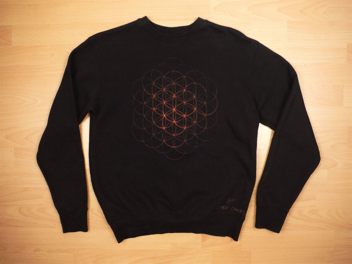 Flower of Life Hand Painted Bleach Sweatshirt - Black Small - Bare Canvas