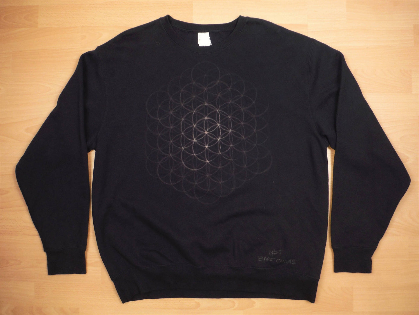 Flower of Life Hand Painted Bleach Sweatshirt - Navy Blue XL - Bare Canvas