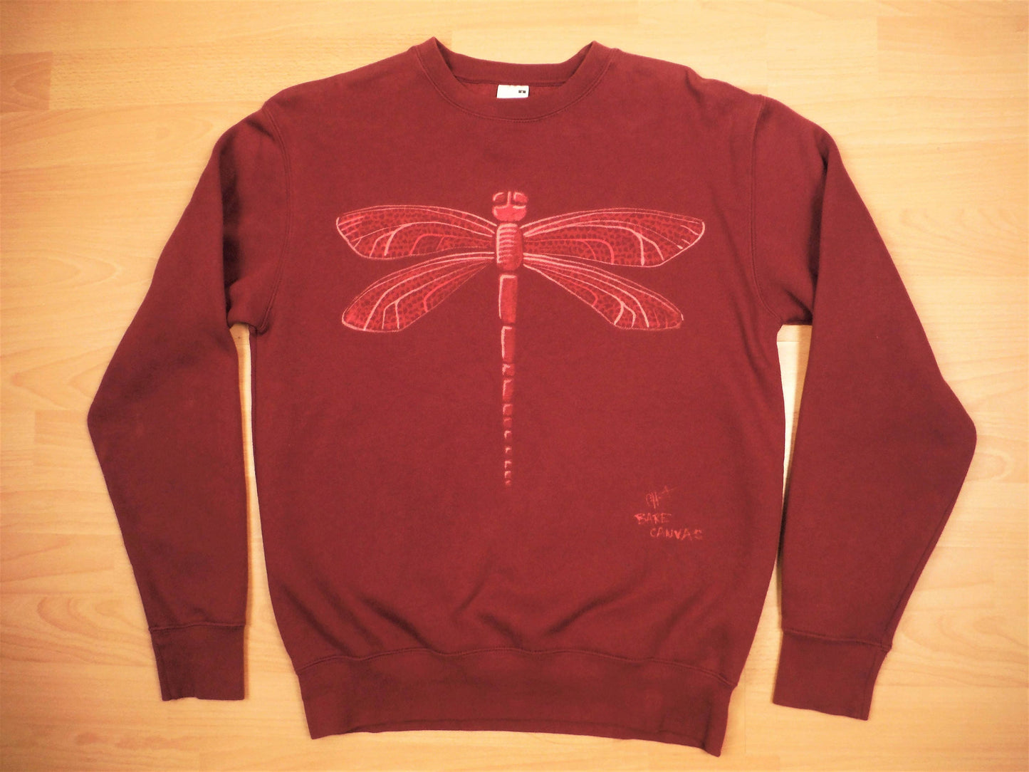 Hand Painted Bleach Art Dragonfly Sweatshirt - Wine Red (Small) - Bare Canvas
