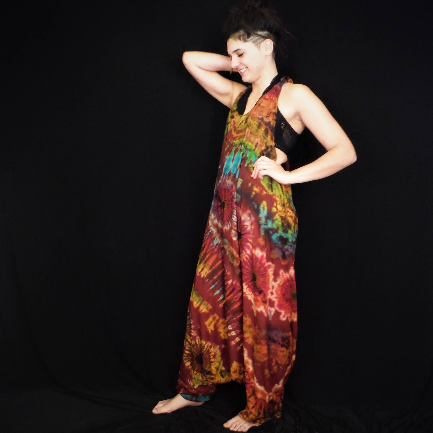 Tie-Dye Harem Dungarees - Ruby Red - Bare Canvas