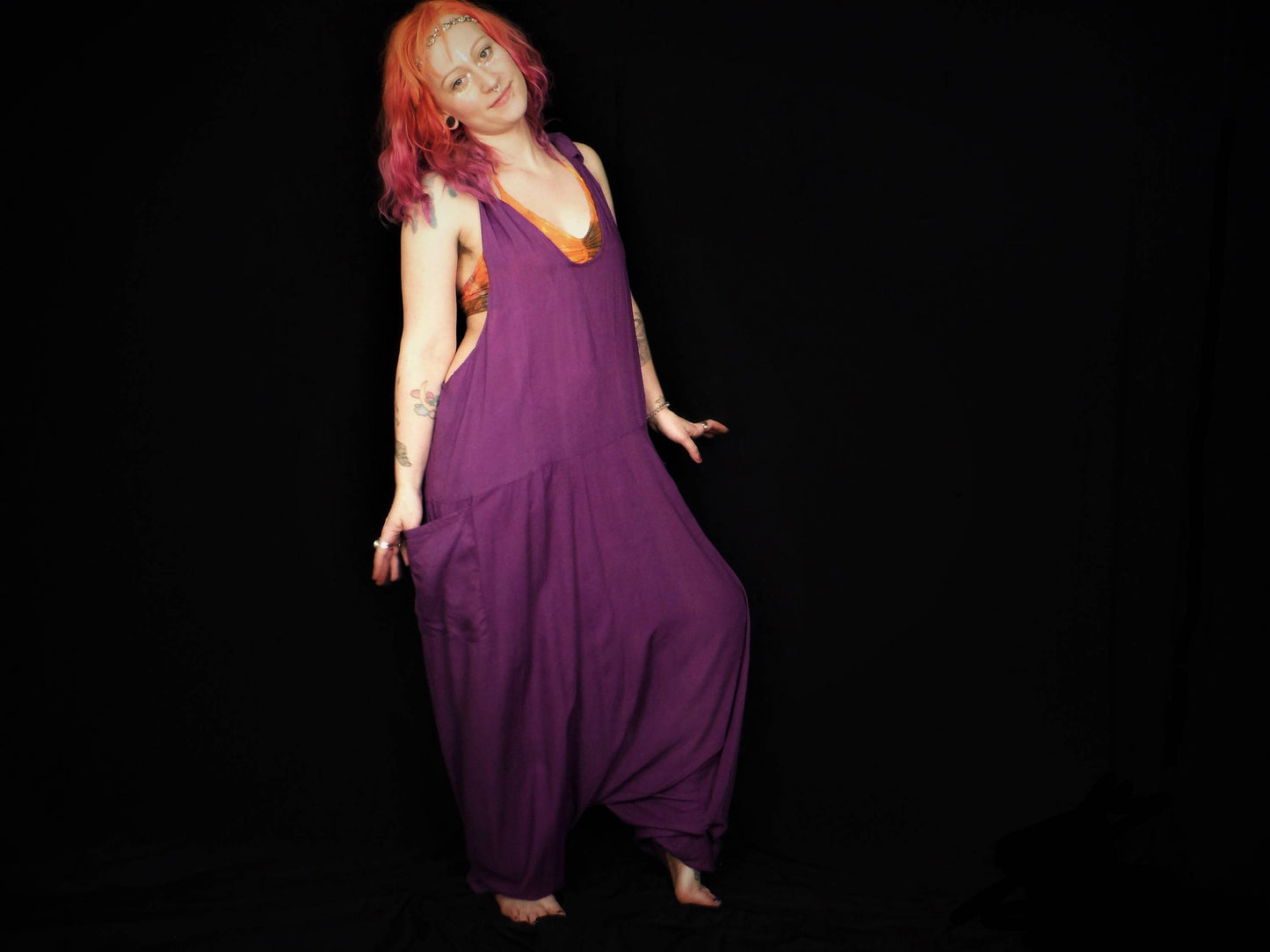 Plain Harem Dungarees - Purple Violet - Bare Canvas