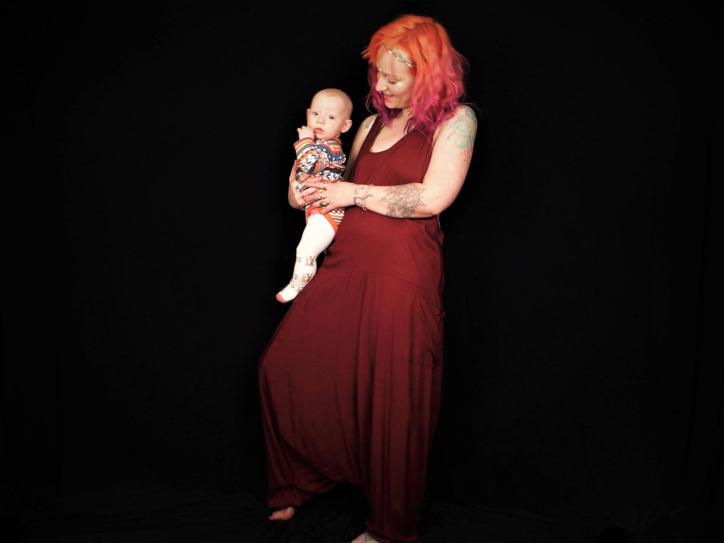 Plain Harem Dungarees - Ruby Red - Bare Canvas