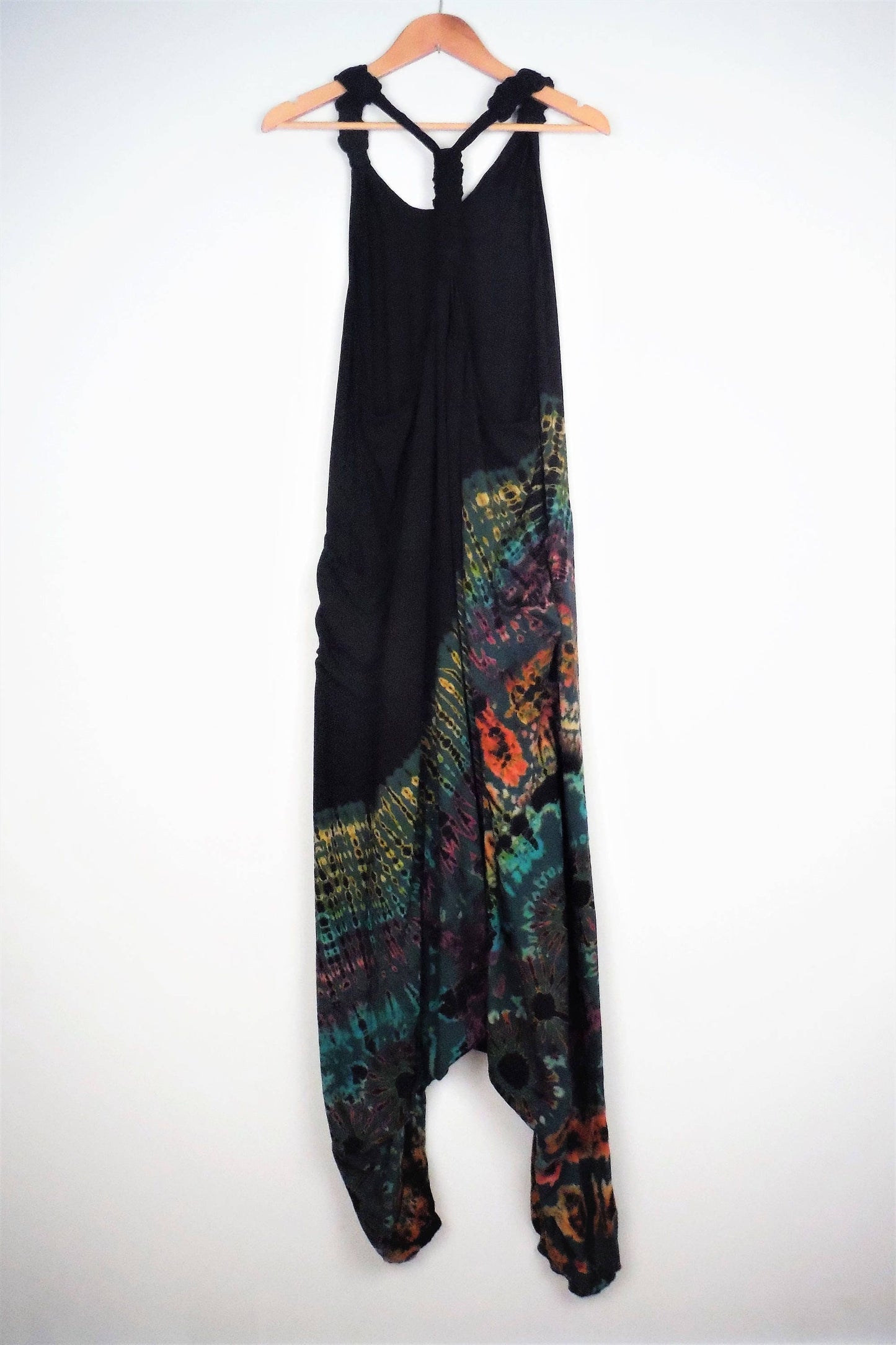 Half Tie-Dye Harem Dungarees - Black and Forest Green - Bare Canvas