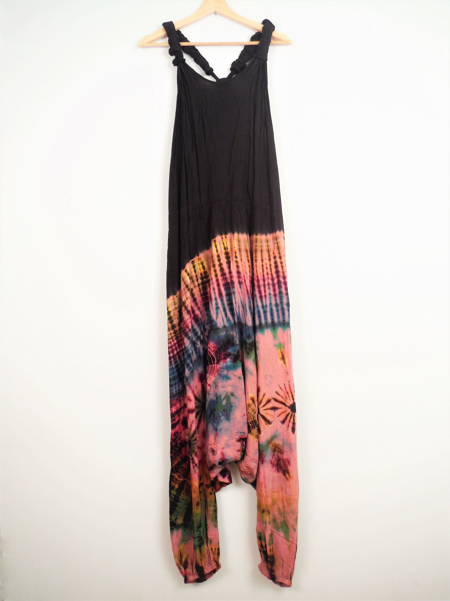 Half Tie-Dye Harem Dungarees - Black and Baby Pink