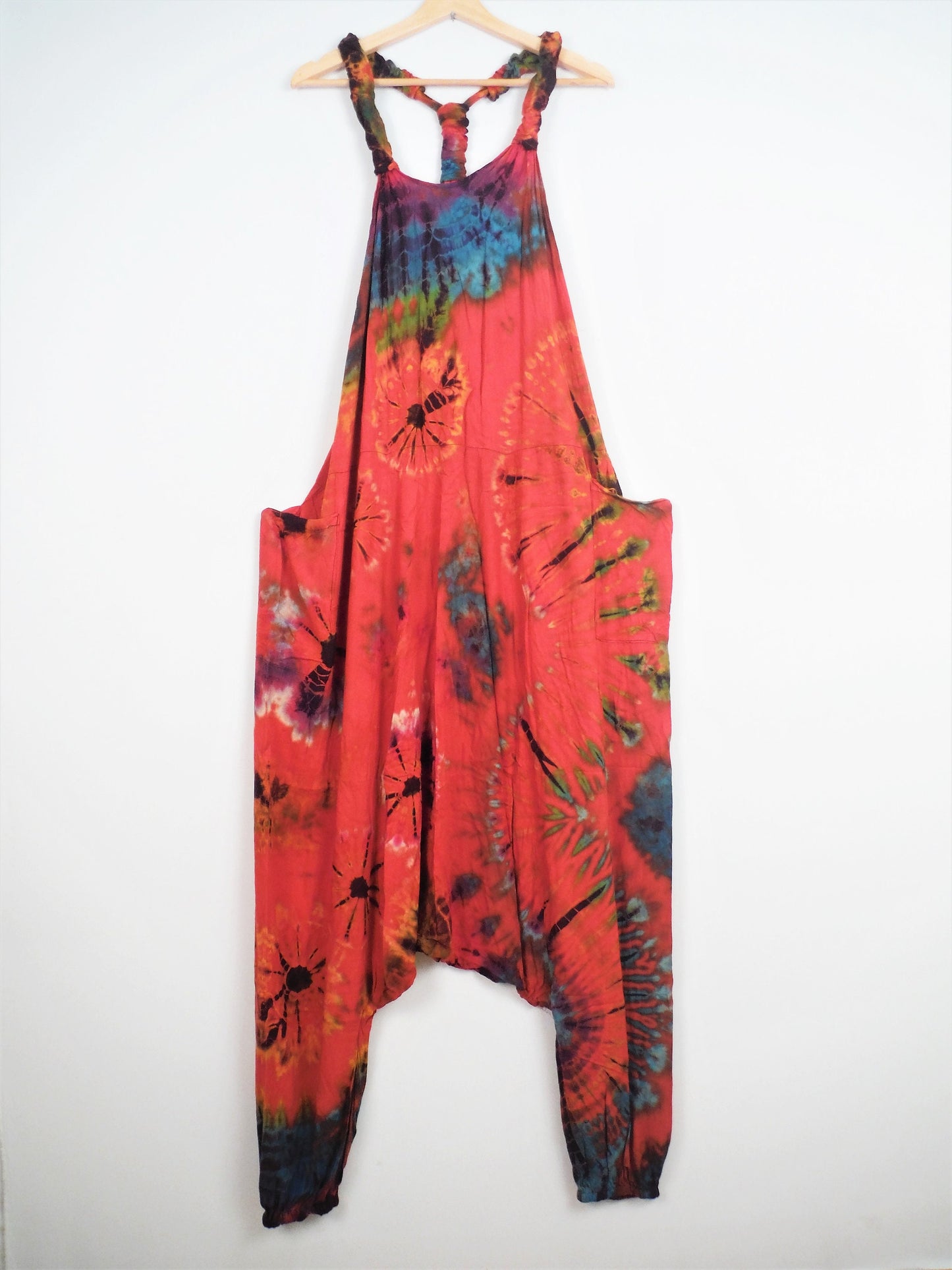 Tie-Dye Harem Dungarees - Bright Red