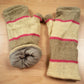 Fleece Lined Knitted Wrist Warmers - Cream and Pink Striped (Loose Fit)