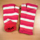 Fleece Lined Knitted Wrist Warmers - Pink and White Striped (Loose Fit) - Bare Canvas