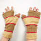 Fleece Lined Knitted Wrist Warmers - Cream and Pink Striped (Loose Fit)