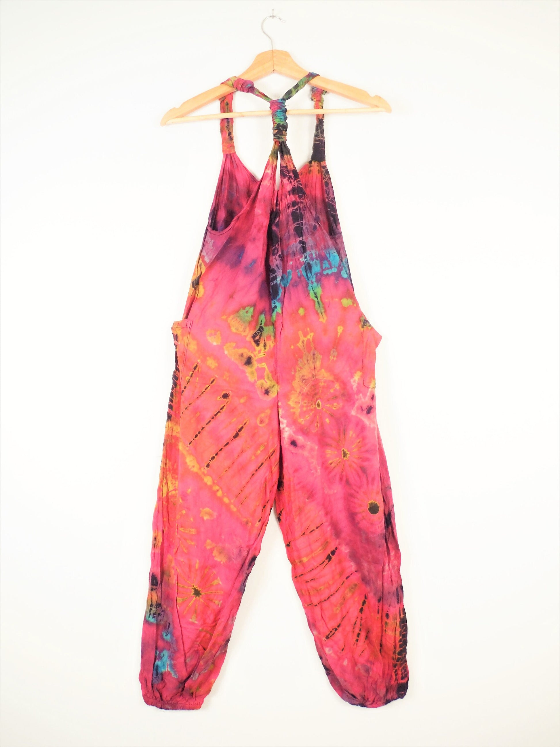 Children's Tie-Dye Dungarees - Pink Rainbow Age 3-4, 5-6, 7-8, 9-11, - Bare Canvas