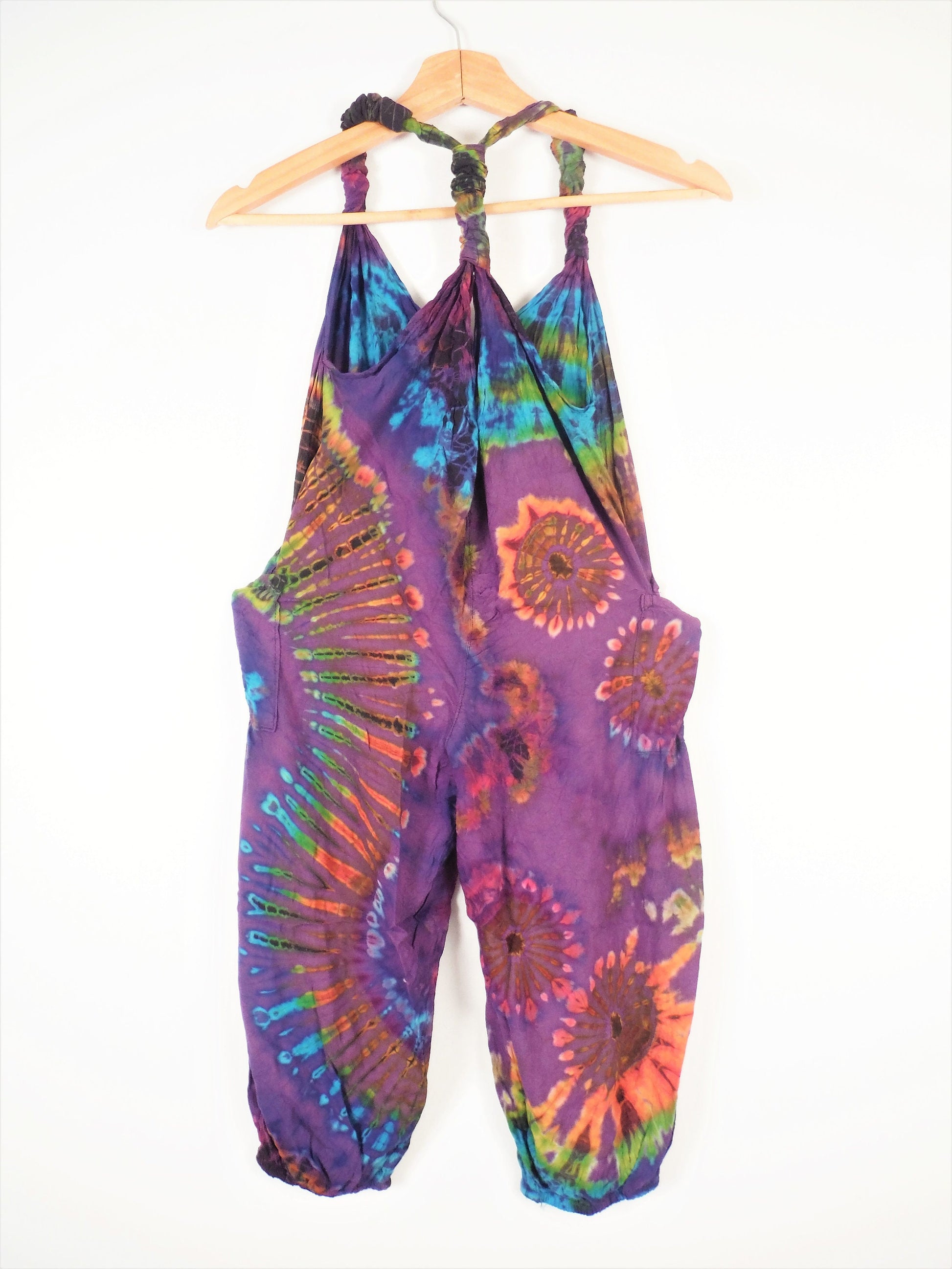 Children's Tie-Dye Dungarees - Purple Rainbow Age 3-4, 5-6, 7-8, 9-11, - Bare Canvas