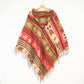 Hooded Blanket Poncho - Brown Cream and Red Aztec