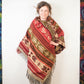 Hooded Blanket Poncho - Brown Cream and Red Aztec