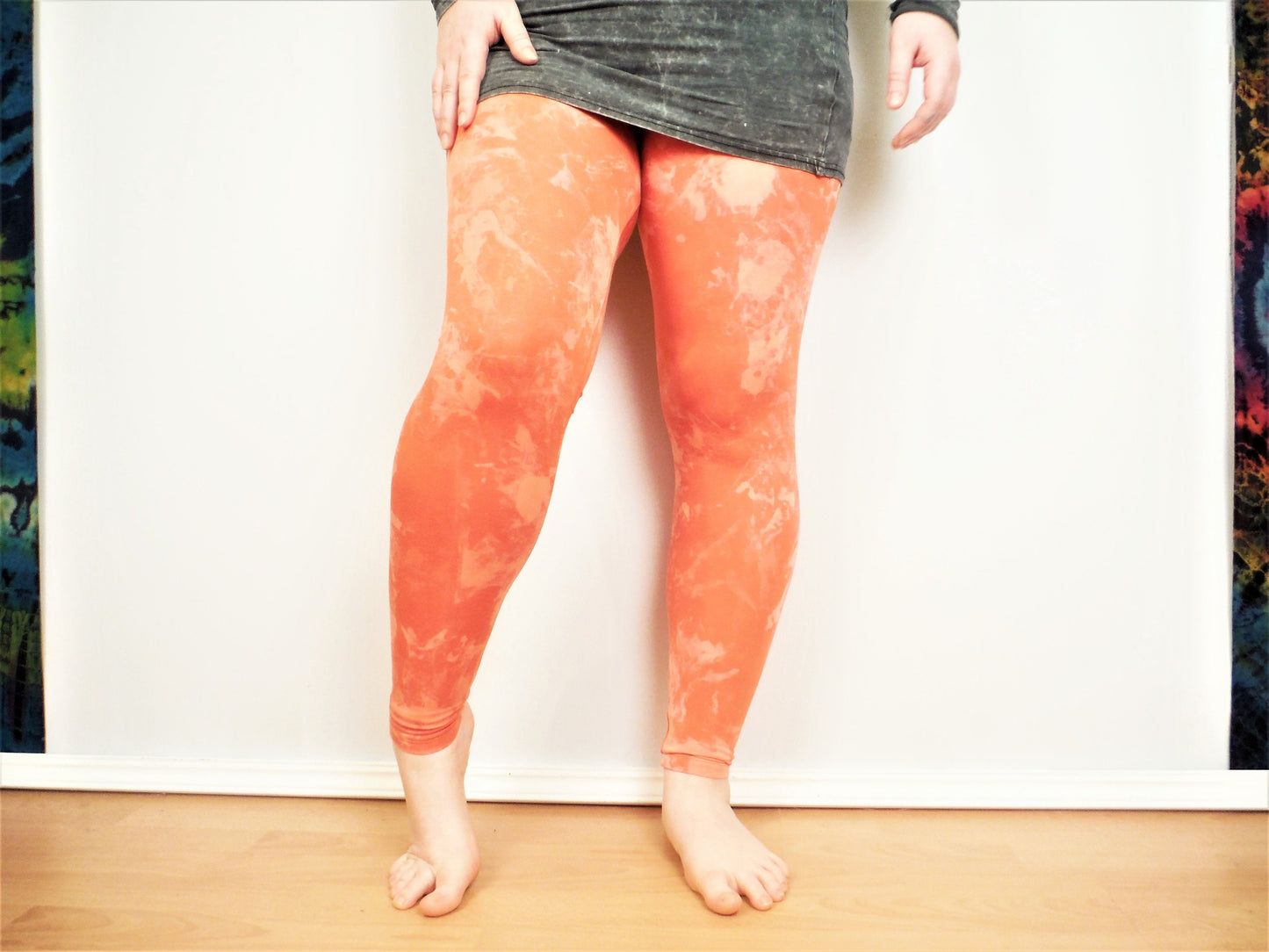 Hand Dyed Mottled Bleach Leggings - Orange