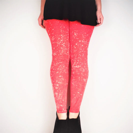 Hand Dyed Bleach Galaxy Leggings - Neon Red - Bare Canvas