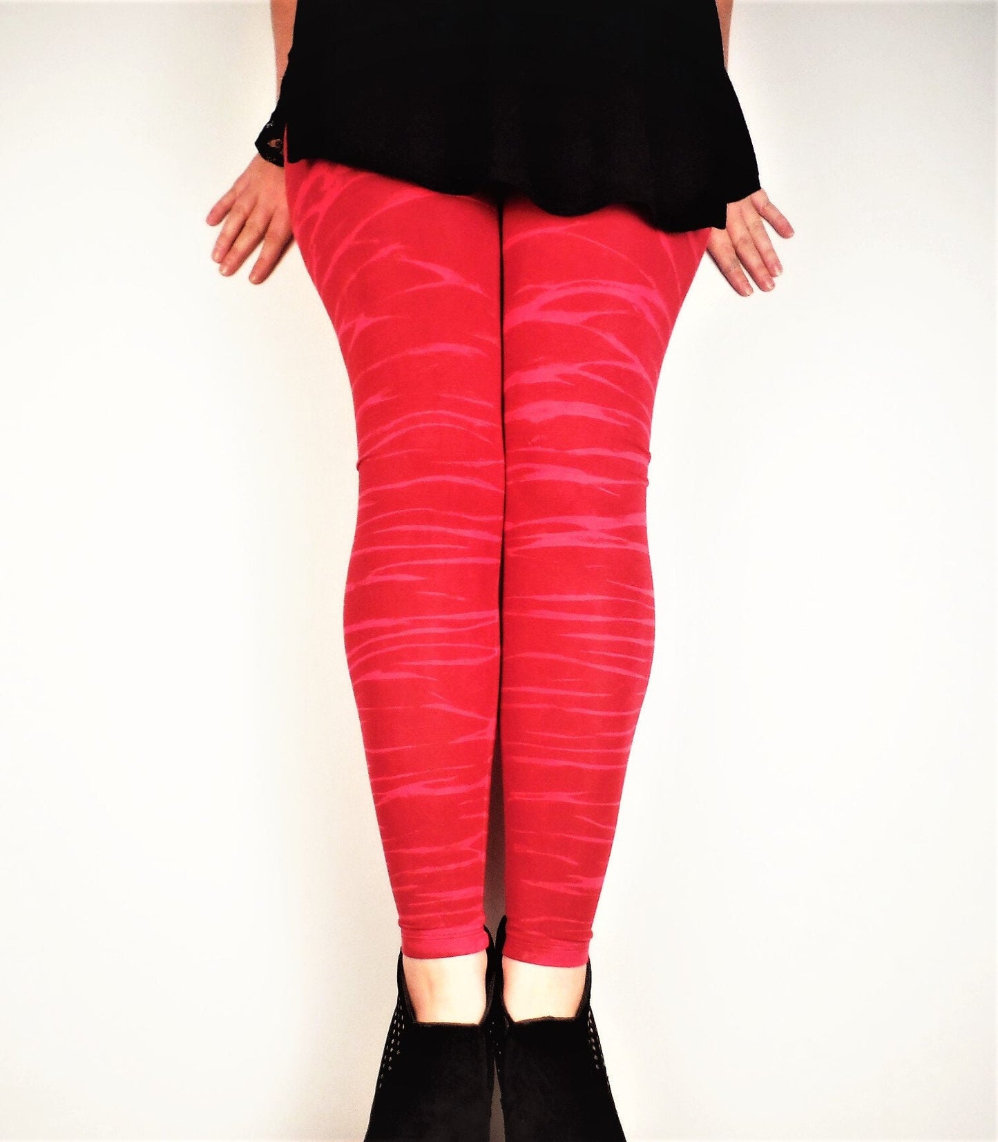Hand Dyed Tiger Stripe Bleach Leggings - Ruby Red