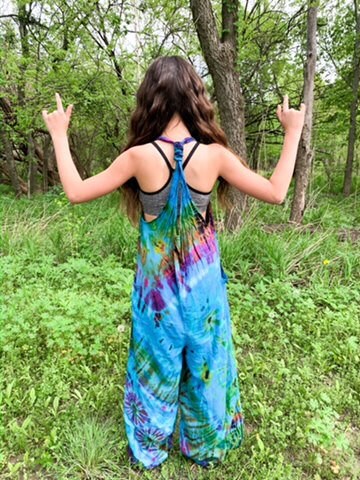 Children's Tie-Dye Dungarees - Chocolate Brown Rainbow Age 3-4, 5-6, 7-8, 9-11,