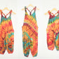 Children's Tie-Dye Dungarees - Bright Orange Rainbow Age 3-4, 5-6, 7-8, 9-11,