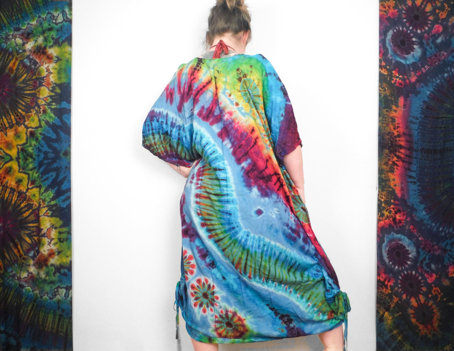 Long Summer Poncho Tie-Dye Dress / Top - Sky Blue Rainbow - Bare Canvas