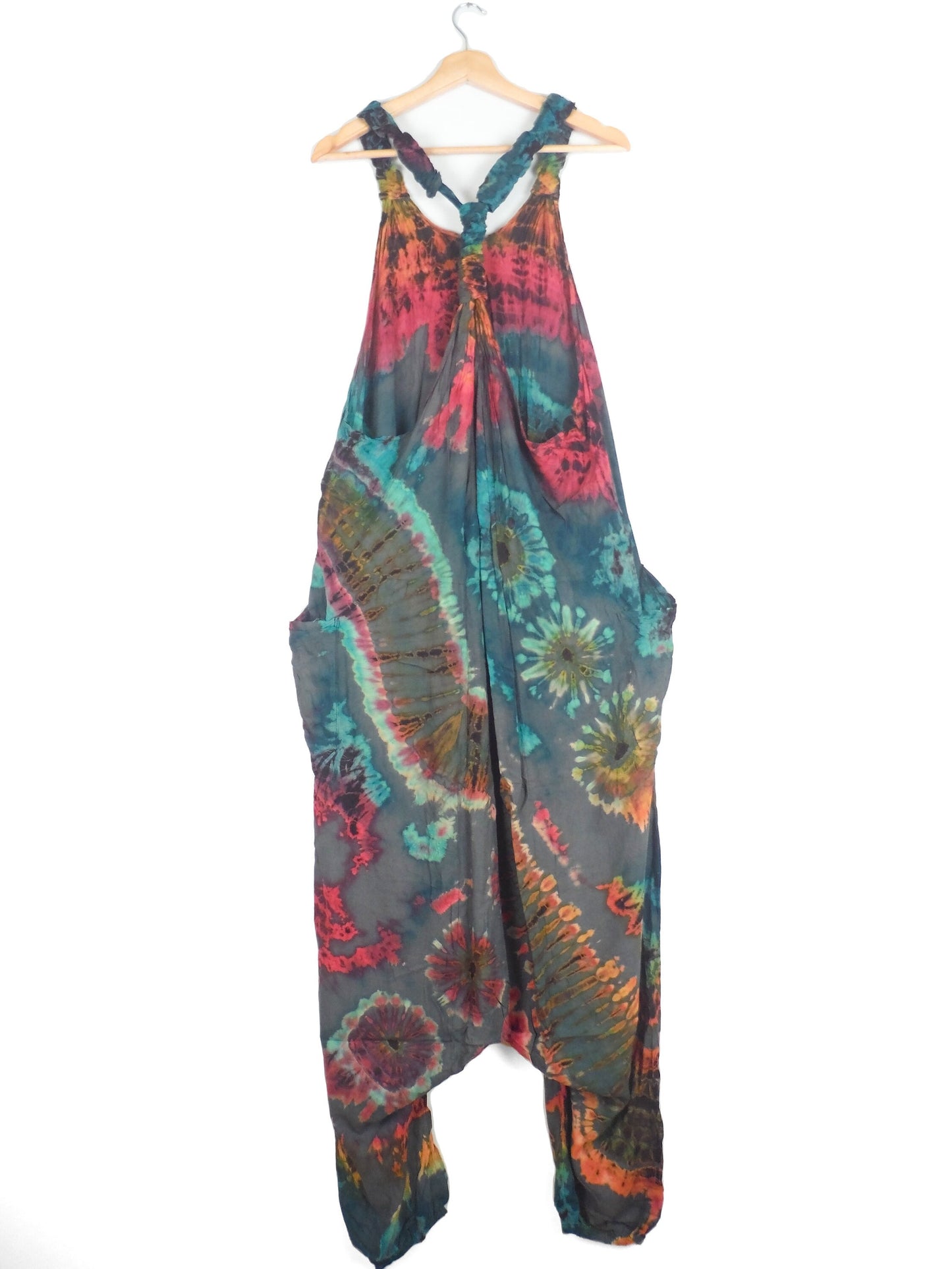 Tie-Dye Harem Dungarees - Grey/Blue Rainbow - Bare Canvas