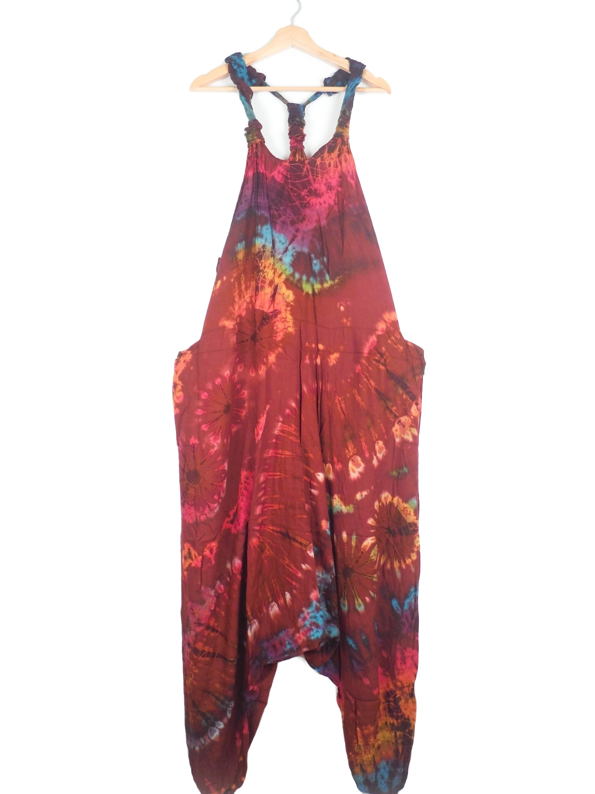 Tie-Dye Harem Dungarees - Ruby Red - Bare Canvas