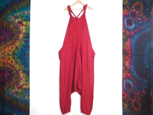 Plain Harem Dungarees - Ruby Red - Bare Canvas